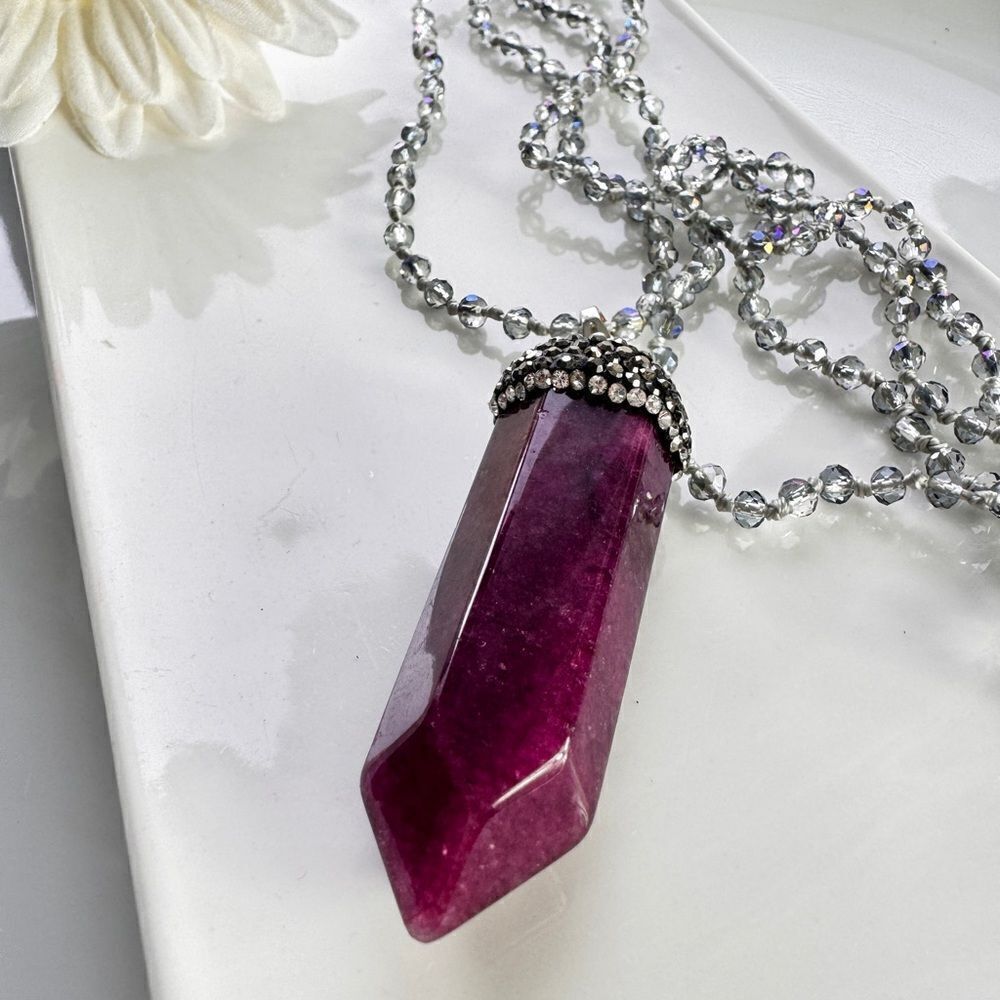 Free People Amathest Crystal Quartz Point Necklace